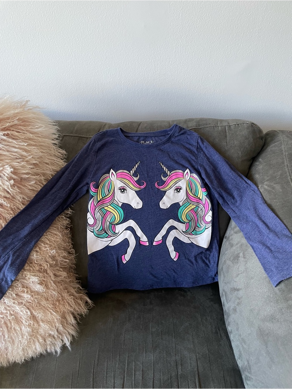 Place Navy Long-Sleeve Unicorn Twin Graphic Tee